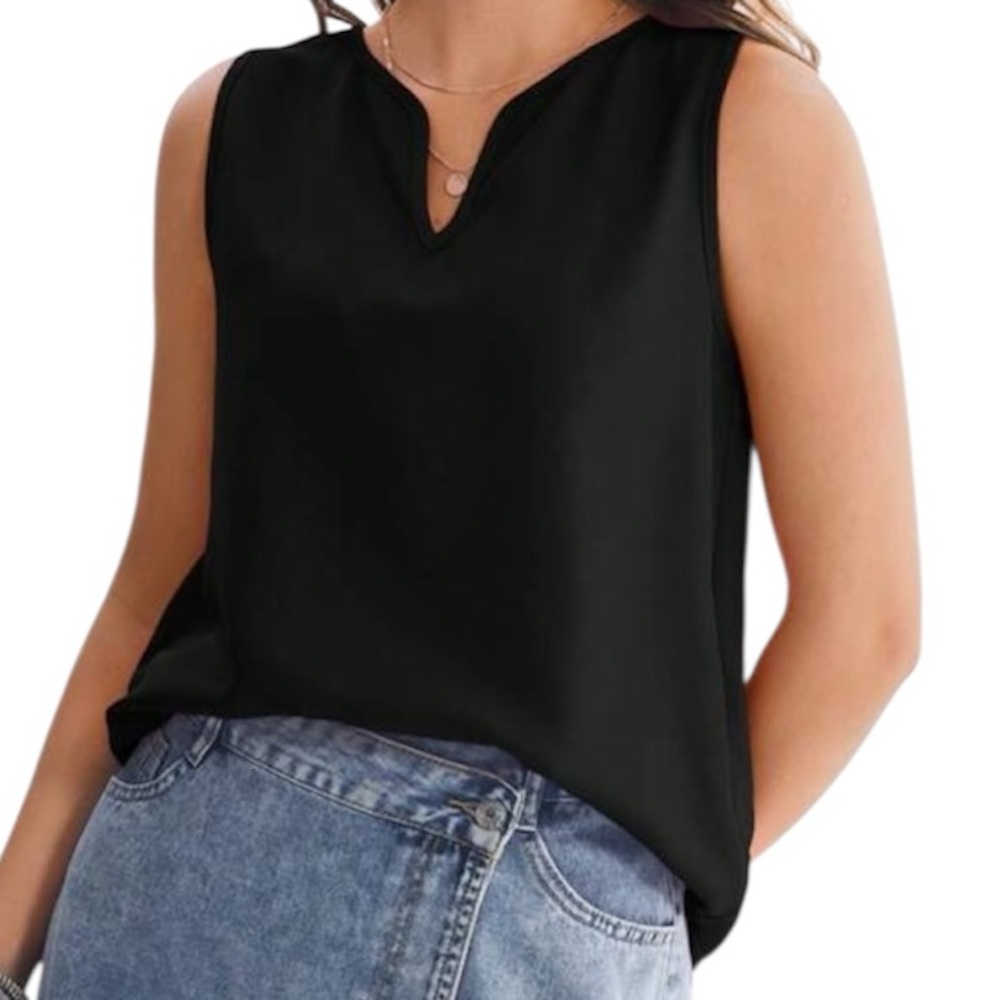 SHEIN Black Split V Neck Sleeveless Top